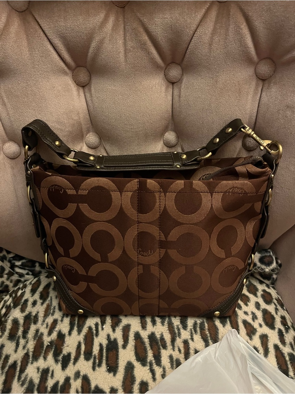 Coach Brown Signature Shoulder Bag with Leather Trim - Picture 2 of 2